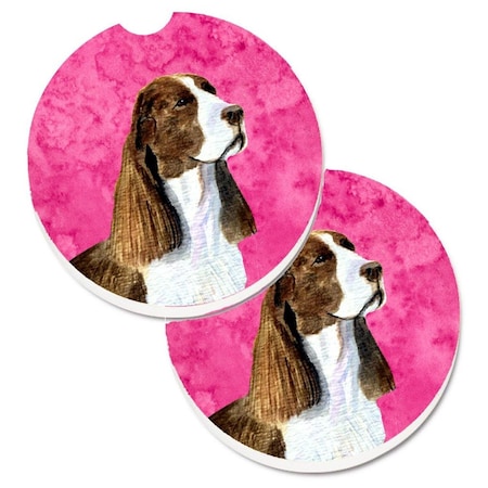 Carolines Treasures Pink Springer Spaniel Set of 2 Cup Holder Car Coaster SS4789-PKCARC